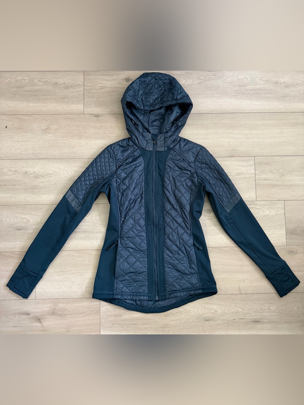 Athleta Rock Springs Jacket Navy Blue Quilted Hooded
